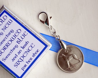 Bridal Sixpence, Lucky Ireland Wedding Sixpence Purse Charm, Gift for Bride, Bridal Gift, Sixpence for her Bouquet