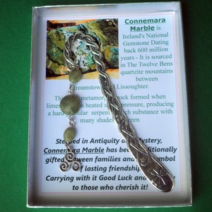 Gift a Celtic Design Bookmark from Ireland featuring 3 Connemara Marble Beads and a Triquetra Charm