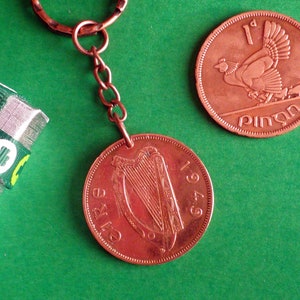76. Geburtstagsgeschenk, 1949 irischer Penny-Schlüsselanhänger, mit Story-Karte ein authentisches Geschenk zum St. Patrick's Day, Vatertagsgeschenk, ein irisches Geschenk.