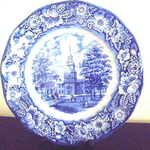 Liberty Blue Plate Independence Hall Staffordshire Ironstone