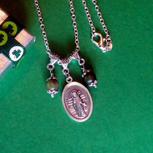 St Patrick and St Brigid Medal, Patron Saints of Ireland, Religous Medal, paired with Connemara Marble Beads, On a Hypoallerge Silver chain.