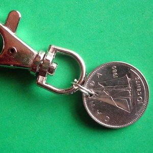 Queen Elizabeth Canada 10c oder 25c Schlüsselanhänger Schlüsselanhänger Zip Pull mit Baum des Lebens Charme Geburtstag Boxed Geburtstagsgeschenk Kanadische Schilling