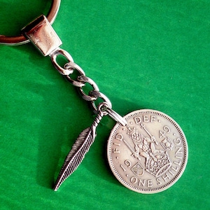 GB 1945 80th Birthday coin keychain, UK 1 Shilling