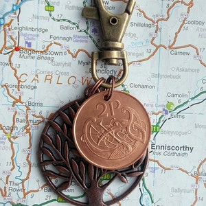 1996 Irish Gift, 29th Anniversary, 29th Birthday Coin, Bag Charm, Zipper Pull 2p Keyfob, with Tree of Life Charm  direct from Ireland