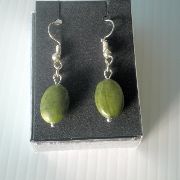 Connemara Marble Drop Earrings for an Irish Gift, Forest Green large button Marble beads with Hypoallergenic Earwires.