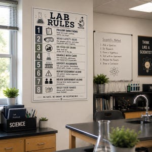 Poster för labregler | Dekor för klassrum i naturvetenskap | Säkerhetsregler (digital nedladdning)