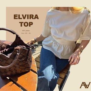 Elvira Sömnadsmönster för topp med knytband: Blus med rosett och öppen rygg (digitalt PDF-mönster, XS-XL)