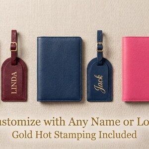 Personalized Passport Holder with Luggage Tag Set | Custom Name Embossed PU Leather Passport Cover | Multiple Colors Available Travel Gift