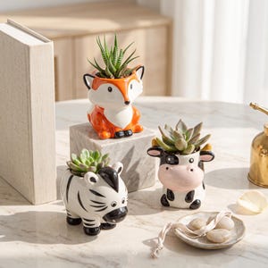 Handbeschilderde bloempot met dierenmotief, speelse keramische pot met dierenmotief, mini-vetplantenhouder, decoratie voor binnentuin, bureaudecoratie, cadeau voor haar
