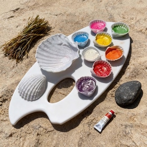 Unieke schelpvormige verfhouder, 3D-geprint nautisch palet met meerdere putten voor aquarellen, plakkaatverf en gemengde techniek