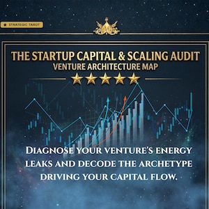 Könnte beinhalten: Ein dunkelblaues Grafikposter mit dem Titel THE STARTUP CAPITAL & SCALING AUDIT VENTURE ARCHITECTURE MAP. Es zeigt fünf goldene Sterne, ein Liniendiagramm mit blauen und orangefarbenen Trends sowie den Text: DIAGNOSE YOUR VENTURE'S ENERGY LEAKS AND DECODE THE ARCHETYPE DRIVING YOUR CAPITAL FLOW.