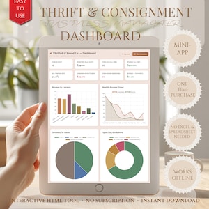 Thrift Store Business Manager | Interactive HTML Dashboard for Consignment Shops | Inventory Pricing Calculator Tracker