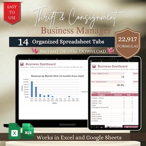Thrift Store Business Manager | Consignment Shop Excel Spreadsheet | Resale Inventory Consignor Payout Tracker