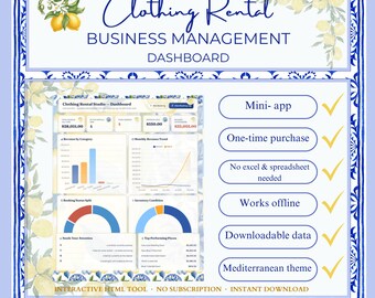 Clothing Rental Manager | Interactive HTML Dashboard for Dress, Costume & Formalwear Rental Business | Bookings Inventory Invoicing Tracker