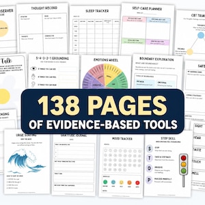138 Mental Health Worksheets, CBT DBT Tools, Anxiety Relief (Digital Download)