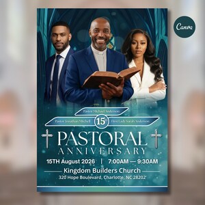 Modèle de programme d'anniversaire pastoral, programme modifiable de l'église sur toile (téléchargement numérique)