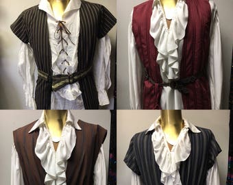 PIRATE VEST Collection - Four Men's upcycled cotton Buccaneer Pirate Renaissance Costume vest LARP