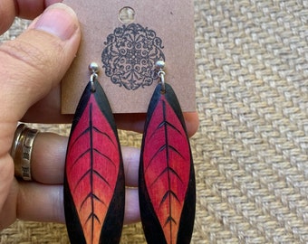 OOAK Free Shipping! Woodburned Earrings ~ Wood Circle Drop Earrings Boho Style