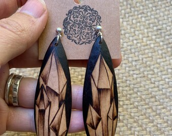 OOAK Free Shipping! Woodburned Earrings ~ Wood Circle Drop Earrings Boho Style