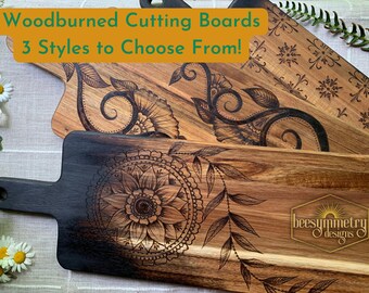 Wood Cutting Boards Acacia Woodburned Serving Charcuterie Kitchen Decor