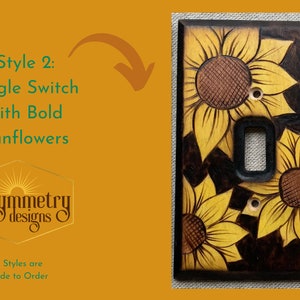 Lightswitch Covers Wood burned with oak leaves, sunflowers, earthy art deco designs Wooden Wall plate with pyrography light switch Style 2