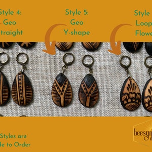 Wood Teardrop Earrings Geometric Designs Woodburned Drop Lightweight Simple Dangle Wooden Earrings Boho Pyrography image 4