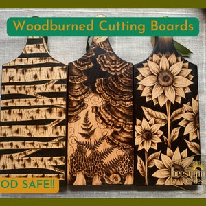 Schneidebretter - Birken, Sonnenblumen, Pilz Pilz Polypore Morchel Ahorn Woodburned hölzernes Servierbrett Charcuterie Gastgeberin Geschenk