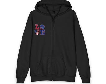 Love Heart Flag Youth Hoodie | Zipped Black Kids Sweatshirt