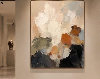 Earth Tone Abstract Painting On Canvas Neutral Modern Textured Wall Art Organic Shape Minimalist Living Room Wall Art Contemporary Painting