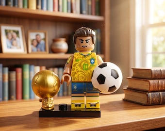 Neymar Brasilien 10 Minifigur mit Ballon d'Or Trophäe - Fußball Fan Sammlerstück