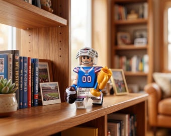Buffalo Bills NFL Minifigur – Footballspieler Backsteinmodell mit Trophäe
