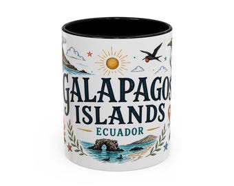 Taza de viaje de las Islas Galápagos, taza de café con detalles de recuerdo de Ecuador, regalo para viajeros, 11 oz 15 oz