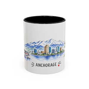 Mug de voyage Anchorage Illustrated | Mug souvenir de la ville | Tasse en céramique 325 ml ou 445 ml