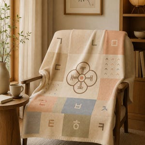 Korean Hangul Blanket / Alphabet Throw / Velveteen Microfiber / Home Decor