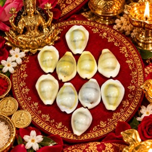Lakshmi Gavvalu Cowrie Shells | Gul Kodiya Pooja Set med 11 st