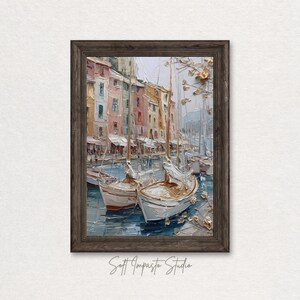 Portofino Harbor Vertical Art | Textured Italian Coastal Oil Painting (Digital Download)