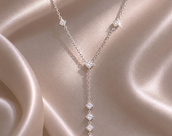 Y-förmige Halskette aus 925er Sterlingsilber mit Diamanten, minimalistischer Brautschmuck