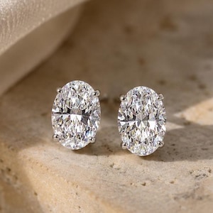 Pendientes de botón ovalados de moissanita, joyería nupcial solitaria de plata de ley 925