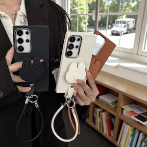 Rabbit Stand Phone Case with Rope Strap Galaxy S21 S22 S23 S24 S25 S26