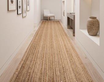 Handwoven Jute Runner Rug – Natural Boho Hallway Entryway Custom Size