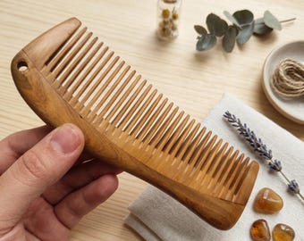 Pettine in legno di cipresso verde, pettine in legno a denti larghi, pettine antistatico, strumento naturale per la cura dei capelli, pettine per barba e capelli