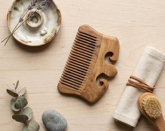 Pente de madeira de cipreste natural, pente de madeira com dentes largos, pente desembaraçante antifrizz, ferramenta de massagem para o couro cabeludo, presente para ela.