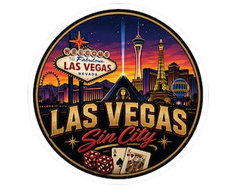 Pegatina para viajeros y jugadores de Las Vegas, pegatina de Las Vegas, Nevada, calcomanía de recuerdo de la ciudad, regalo de viaje a la Ciudad del Pecado para jugadores de póker y aficionados a los casinos.