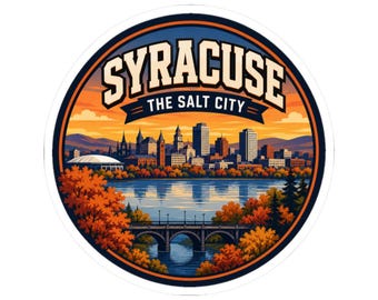 Pegatina para exalumnos viajeros del norte del estado de Nueva York, pegatina de Syracuse, NY, calcomanía de recuerdo del horizonte de la ciudad, regalo de orgullo local de Salt City