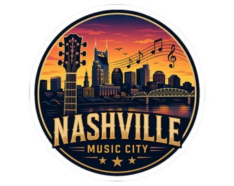 Pegatina para músicos viajeros de Nashville, pegatina de Nashville, Tennessee, calcomanía de recuerdo de la ciudad de la música, regalo para despedida de soltera