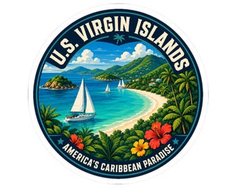Adesivo para viajantes que adoram cruzeiros e ilhas, adesivo das Ilhas Virgens Americanas, lembrança do Caribe, presente de férias na praia para velejadores.
