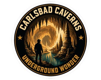 ハイカーやキャンパー向けのステッカー、カールズバッド洞窟国立公園のステッカー、ニューメキシコのお土産デカール、洞窟探検ロードトリップギフト