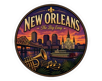 Pegatina para viajeros de Nueva Orleans, pegatina de Nueva Orleans, calcomanía de recuerdo de la ciudad de Luisiana, regalo de jazz de Big Easy para portátil o coche