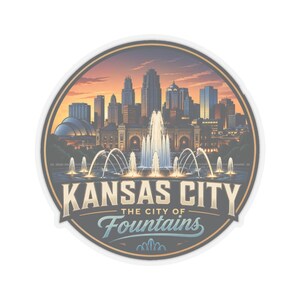 Pegatina para viajeros y residentes de Kansas City, pegatina de Kansas City, calcomanía de recuerdo de la Ciudad de las Fuentes, idea de regalo con el horizonte del Medio Oeste. imagen 2