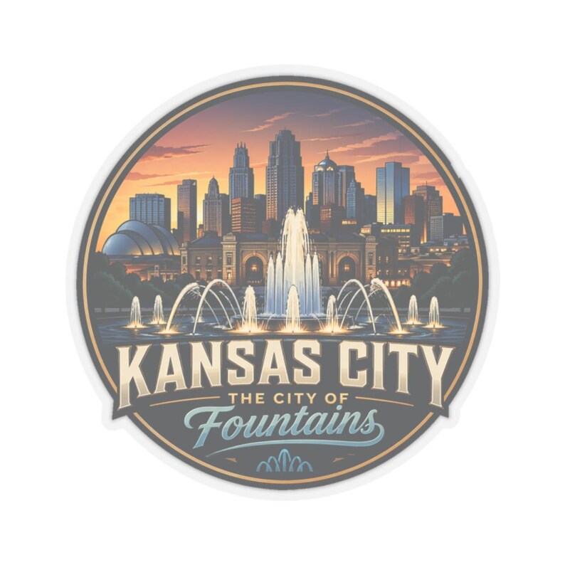 Pegatina para viajeros y residentes de Kansas City, pegatina de Kansas City, calcomanía de recuerdo de la Ciudad de las Fuentes, idea de regalo con el horizonte del Medio Oeste. imagen 2